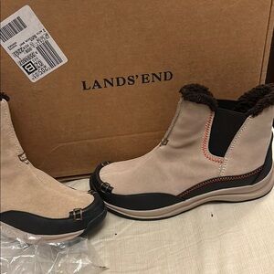 Lands' End Tan and Black Winter Rain Boots with Chelsea Design